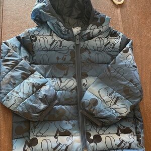 GAP Blue & Black Mickey Mouse Puffer Jacket with Hood